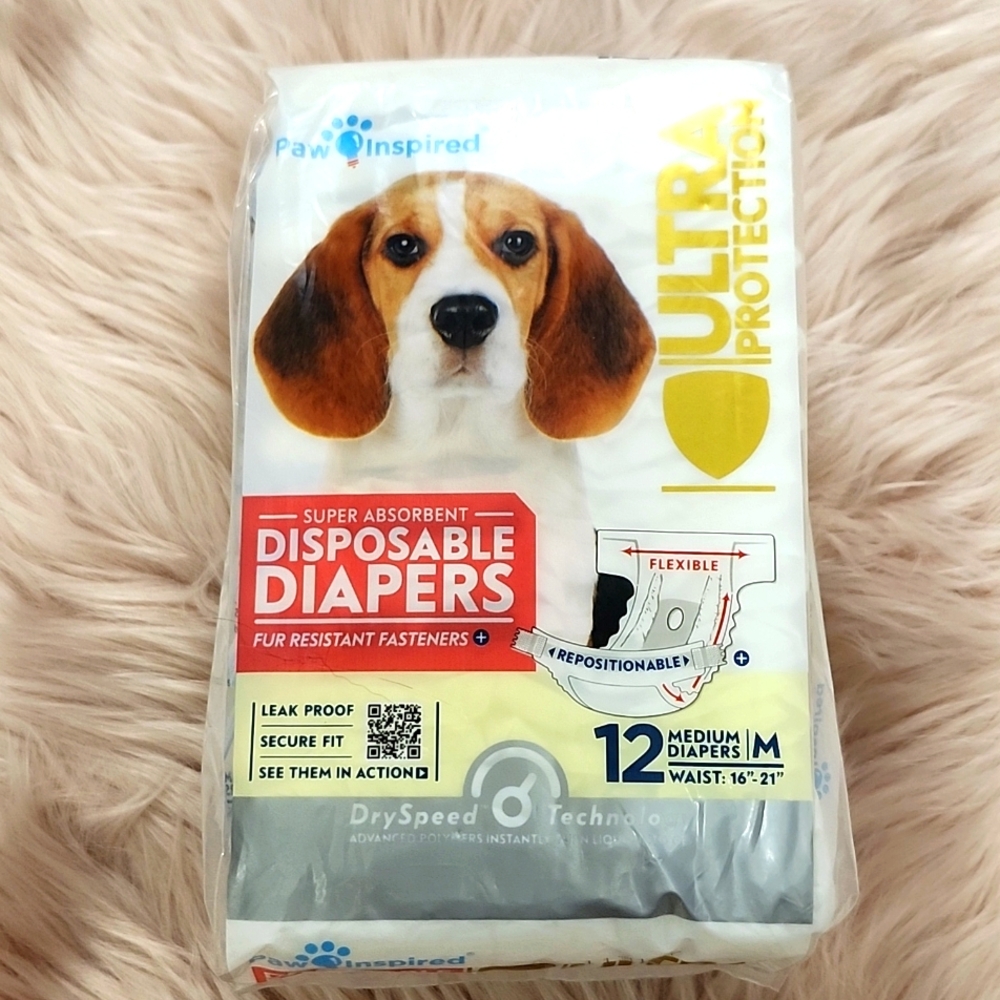 Brand New PAW INSPIRED SUPER ABSORBENT DISPOSABLE DOG DIAPERS-M